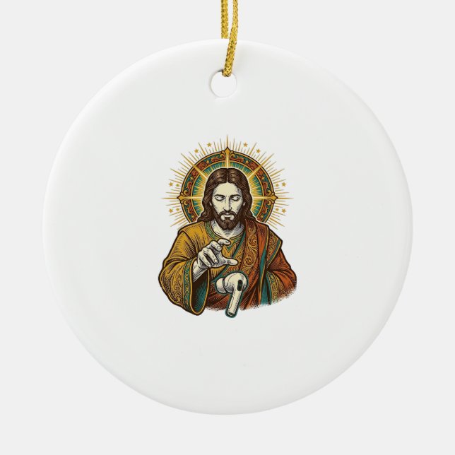 Jesus Dropped Wireless Earbud Under Desk Tech Clum Ceramic Ornament (Front)