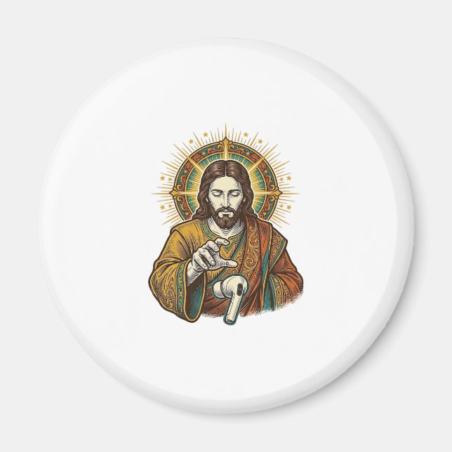 Jesus Dropped Wireless Earbud Under Desk Tech Clum Magnet (Front)