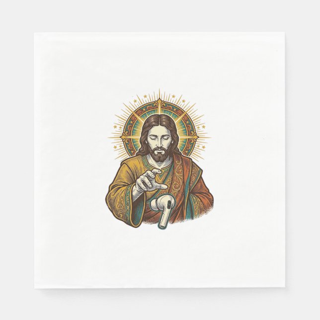 Jesus Dropped Wireless Earbud Under Desk Tech Clum Napkin (Front)