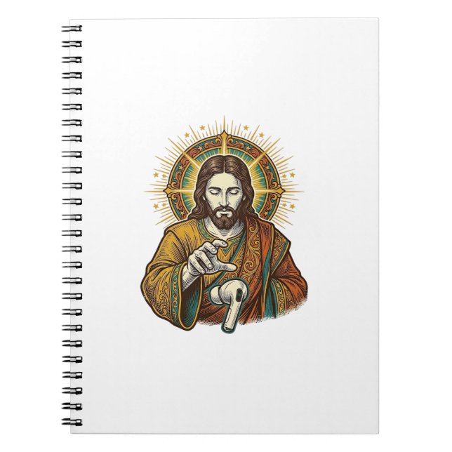 Jesus Dropped Wireless Earbud Under Desk Tech Clum Notebook (Front)