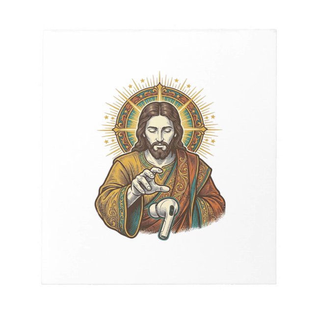 Jesus Dropped Wireless Earbud Under Desk Tech Clum Notepad (Front)