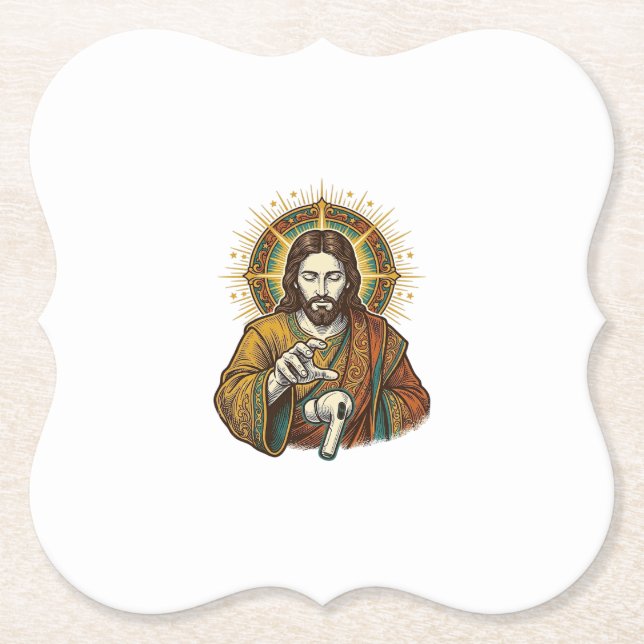 Jesus Dropped Wireless Earbud Under Desk Tech Clum Paper Coaster (Front)