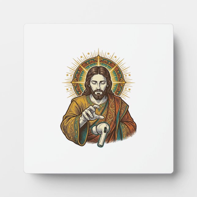 Jesus Dropped Wireless Earbud Under Desk Tech Clum Plaque (Front)