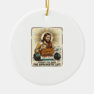 Jesus Dropping Heavy Dumbbell Loudly Gym Lunk Alar Ceramic Ornament