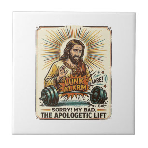 Jesus Dropping Heavy Dumbbell Loudly Gym Lunk Alar Ceramic Tile