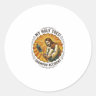 Jesus Dropping Shampoo Bottle On Foot Shower Pain Classic Round Sticker