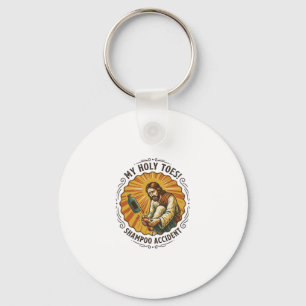 Jesus Dropping Shampoo Bottle On Foot Shower Pain Key Ring