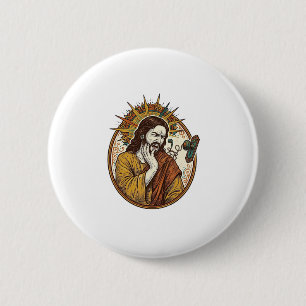 Jesus Earbud Cord Caught Doorknob Ripped Out Gym H 6 Cm Round Badge
