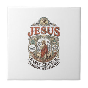 Jesus Early Church Symbol Aesthetic Jesus Early Ch Ceramic Tile
