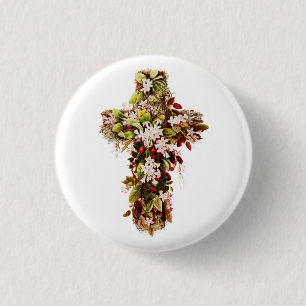 Jesus Easter Sunday Flowering cross 3 Cm Round Badge