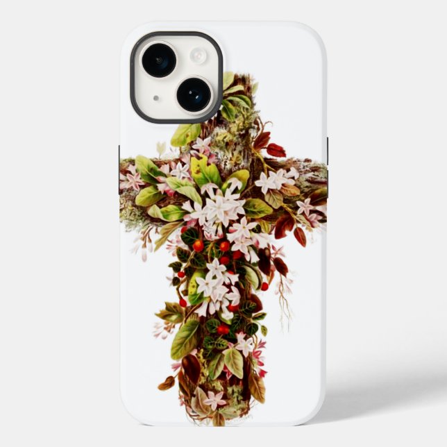 Jesus Easter Sunday Flowering cross  Case-Mate iPhone Case (Back)