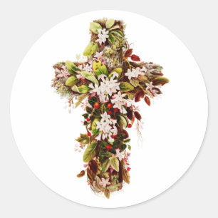 Jesus Easter Sunday Flowering cross Classic Round Sticker