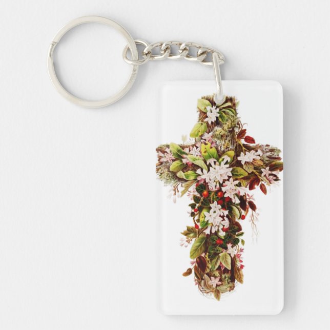 Jesus Easter Sunday Flowering cross  Key Ring (Front)