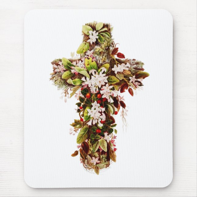 Jesus Easter Sunday Flowering cross  Mouse Pad (Front)