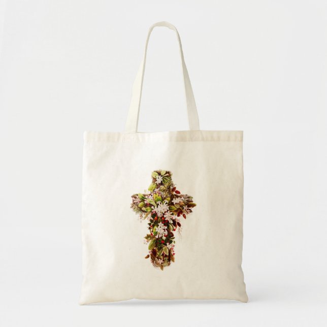 Jesus Easter Sunday Flowering cross  Tote Bag (Front)