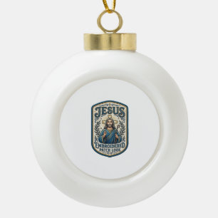 Jesus Embroidered Patch Look Jesus Embroidered Pat Ceramic Ball Christmas Ornament