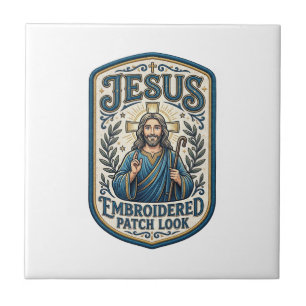Jesus Embroidered Patch Look Jesus Embroidered Pat Ceramic Tile