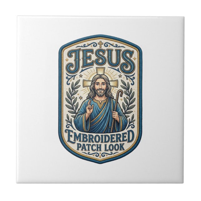 Jesus Embroidered Patch Look Jesus Embroidered Pat Ceramic Tile (Front)