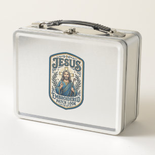 Jesus Embroidered Patch Look Jesus Embroidered Pat Metal Lunch Box