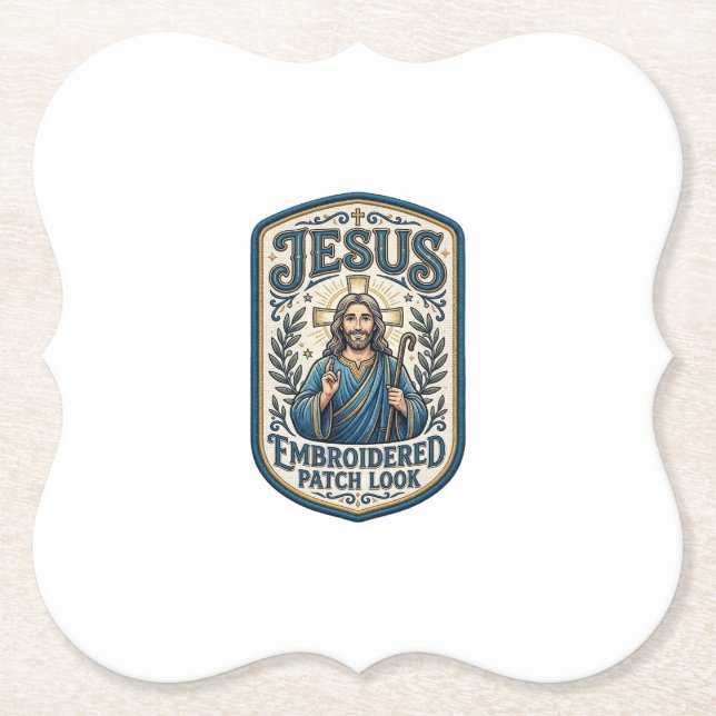 Jesus Embroidered Patch Look Jesus Embroidered Pat Paper Coaster (Front)
