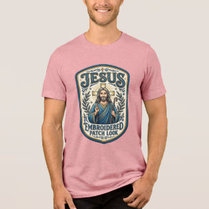 Jesus Embroidered Patch Look Jesus Embroidered Pat Tri-Blend Shirt