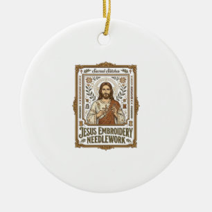 Jesus Embroidery Needlework Jesus Embroidery Needl Ceramic Ornament