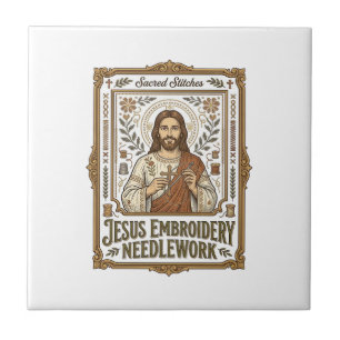 Jesus Embroidery Needlework Jesus Embroidery Needl Ceramic Tile