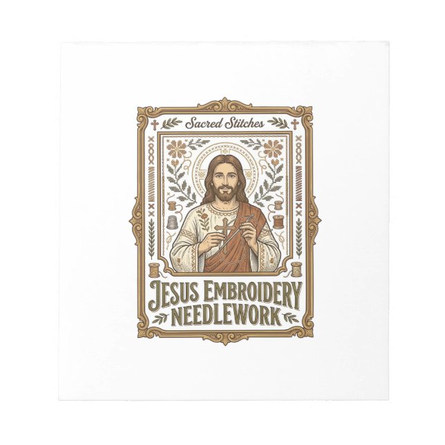 Jesus Embroidery Needlework Jesus Embroidery Needl Notepad (Front)