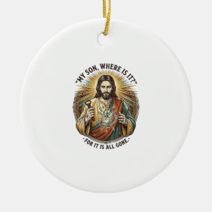 Jesus Empty Broken Beer Mug Bartender Drinking Hum Ceramic Ornament