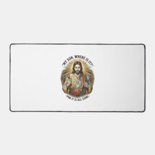 Jesus Empty Broken Beer Mug Bartender Drinking Hum Desk Mat