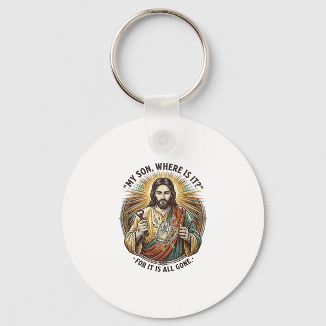 Jesus Empty Broken Beer Mug Bartender Drinking Hum Key Ring (Front)