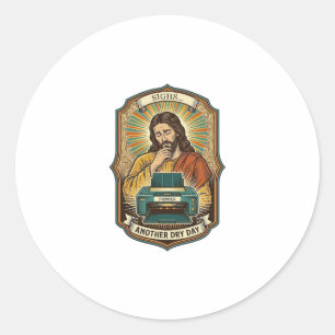 Jesus Empty Printer Paper Tray Office Work Annoyan Classic Round Sticker