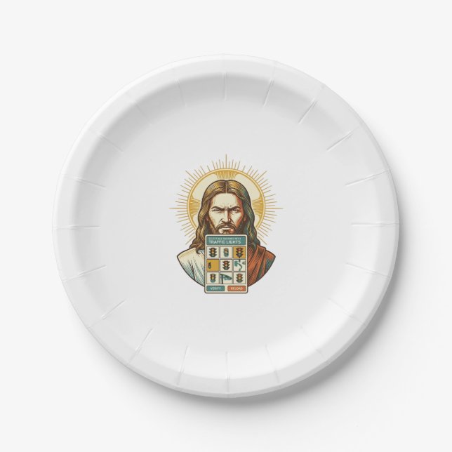 Jesus Endless Captcha Verification Traffic Lights  Paper Plate (Front)