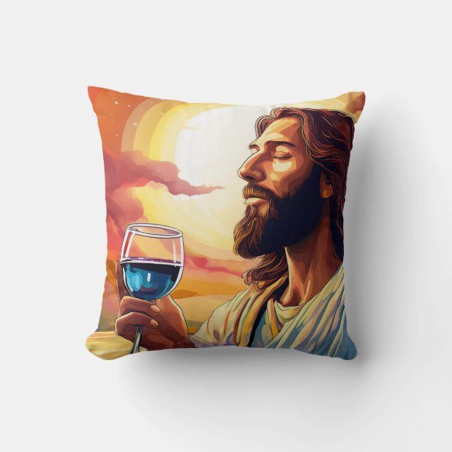 Jesus Enjoying Wine Pillow! Cushion (Front)