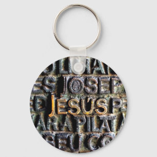 Jesus etched metal key ring