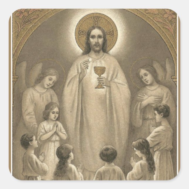 Jesus Eucharist Angels First Holy Communion Child Square Sticker (Front)