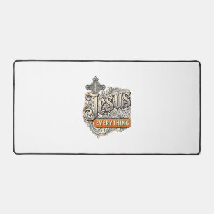 Jesus Everything Vintage Christian Typography Desi Desk Mat