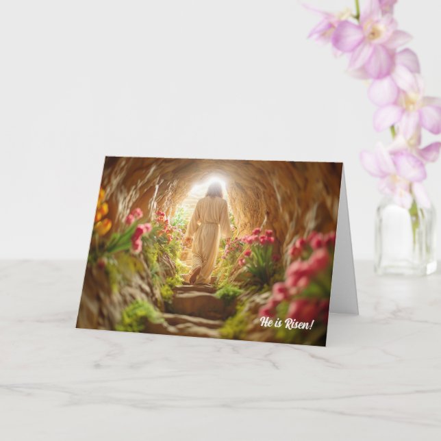Jesus Exiting the Garden Tomb Easter Card (Orchid)