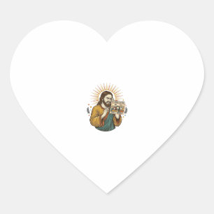 Jesus Eyes Closed Tagged Group Photo Unflattering Heart Sticker