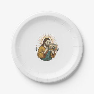 Jesus Eyes Closed Tagged Group Photo Unflattering Paper Plate