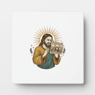 Jesus Eyes Closed Tagged Group Photo Unflattering  Plaque