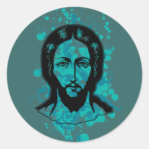 Jesus face black focused splash bg classic round sticker