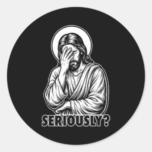 Jesus facepalm funny christian religious meme classic round sticker