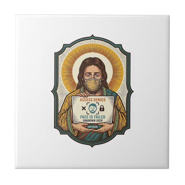 Jesus Failed Face Unlock Mask Recognition Tech Pho Ceramic Tile (Front)