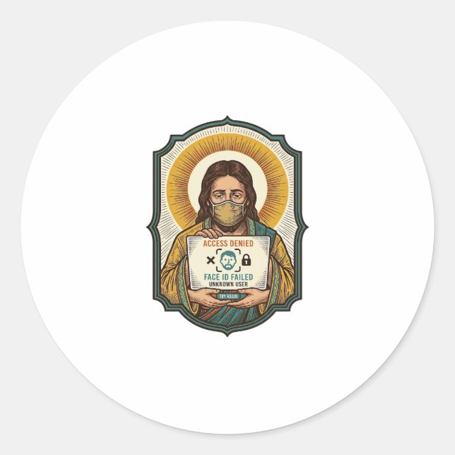 Jesus Failed Face Unlock Mask Recognition Tech Pho Classic Round Sticker (Front)