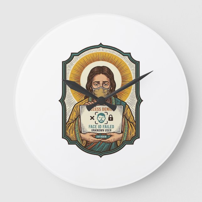 Jesus Failed Face Unlock Mask Recognition Tech Pho Large Clock (Front)