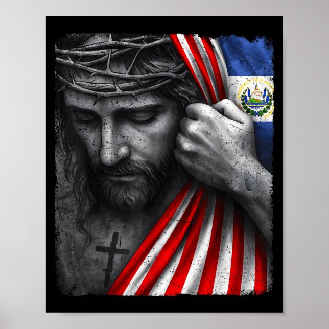 Jesus Faith Cross Crown America El Salvador Herita Poster (Front)