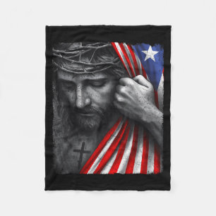 Jesus Faith Cross Crown America Puerto Rico Herita Fleece Blanket