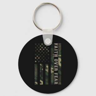 Jesus Faith Over Fear Camo Us Flag Christian Cross Key Ring