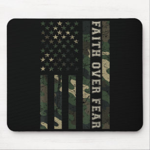 Jesus Faith Over Fear Camo Us Flag Christian Cross Mouse Pad